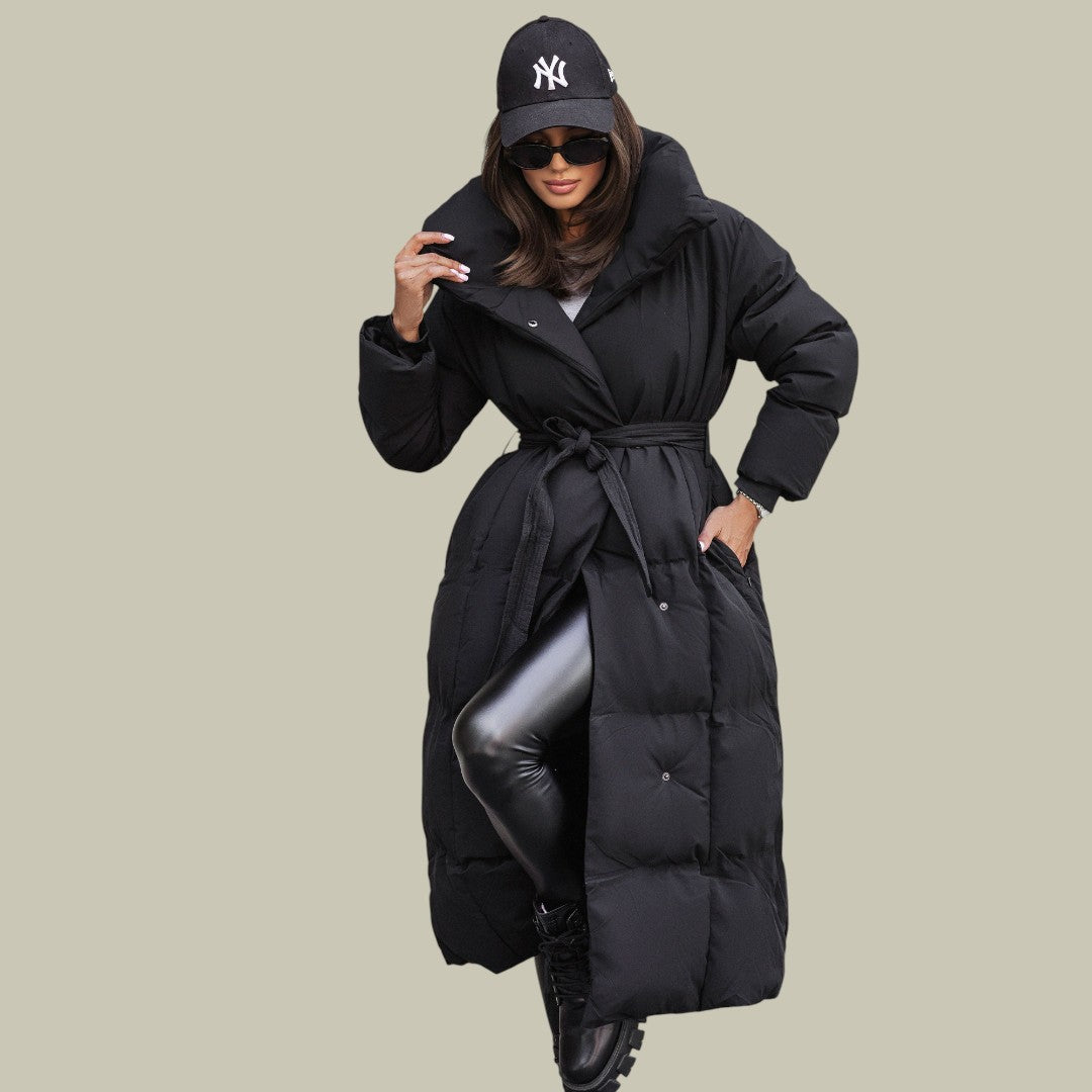Womens Jacket Parka Puffer With Belt Black