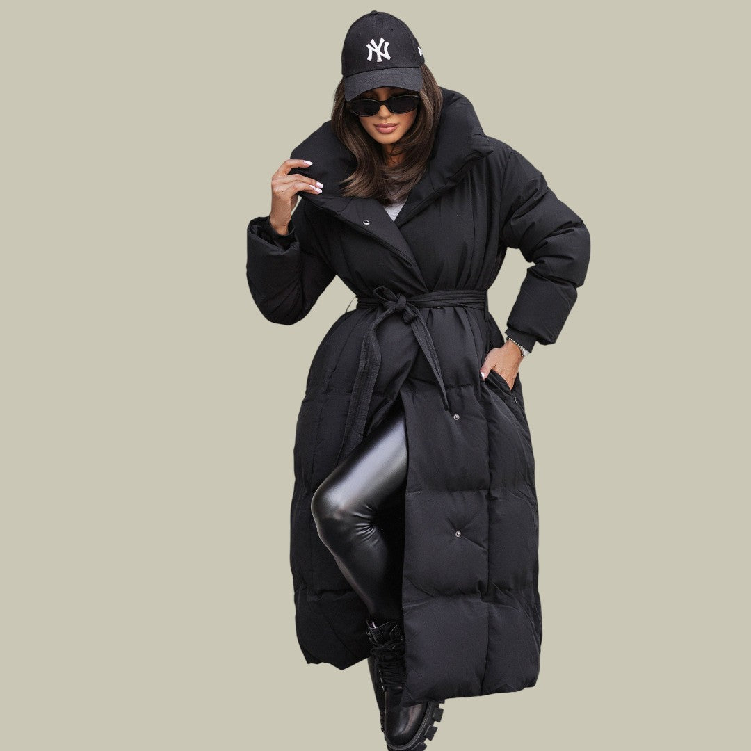 Womens Long Parka with Belt Winter Warm