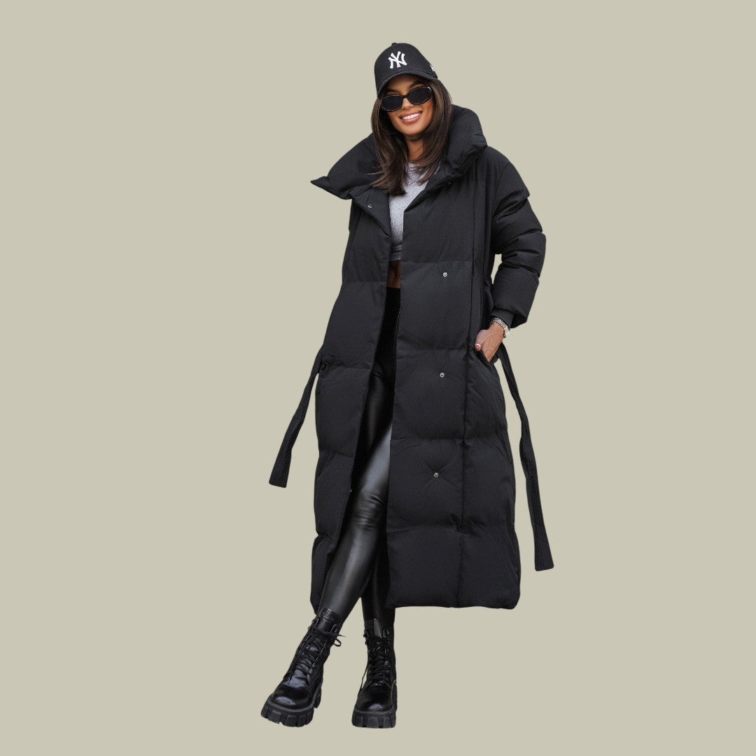 Womens Long Parka with Belt Winter Warm