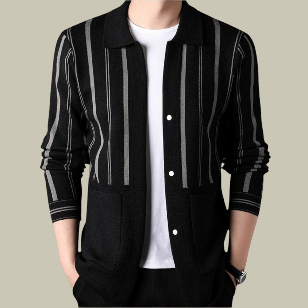 Mens Cardigan Striped Black