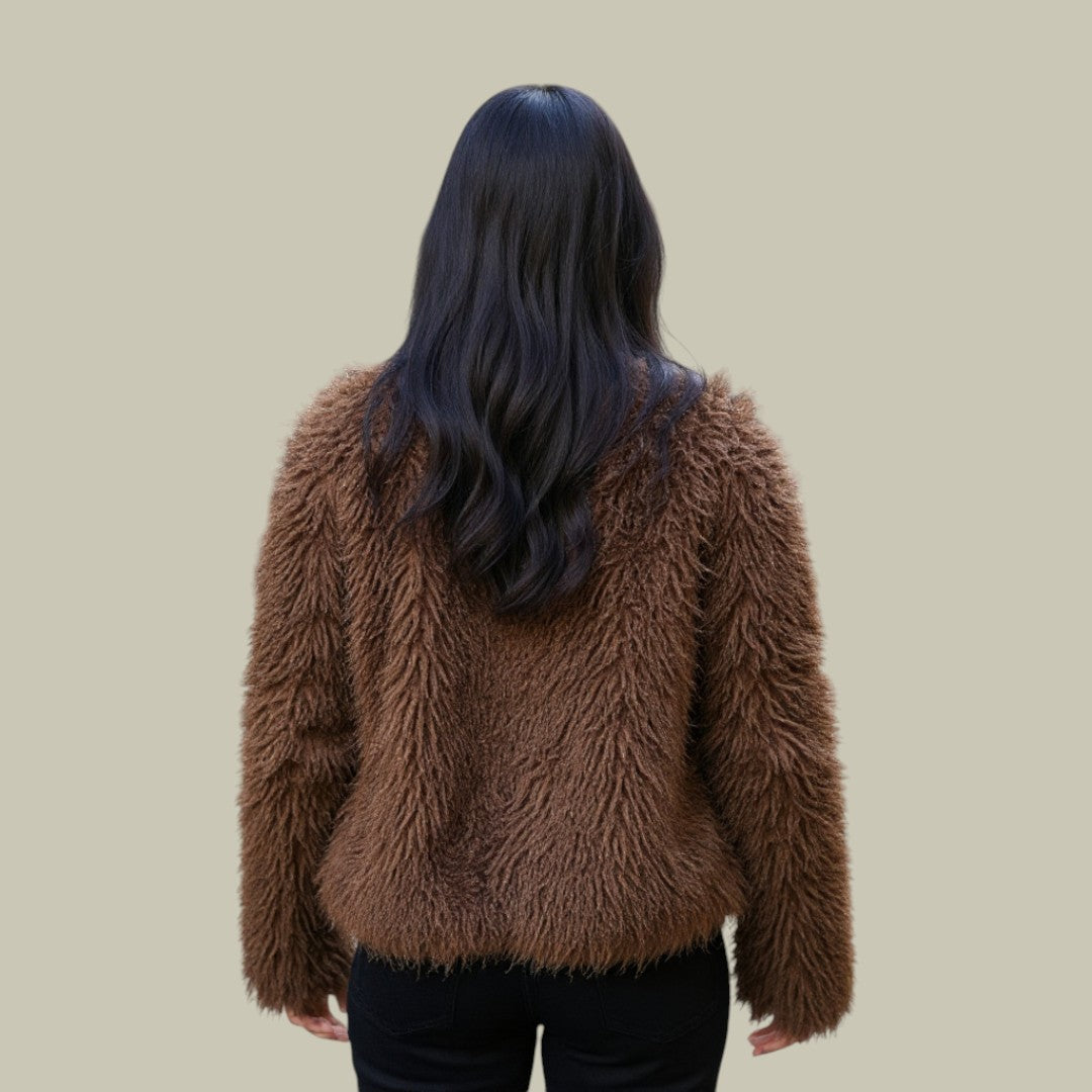 Womens Fluffy Oversized  Fluffy Jacket Brown
