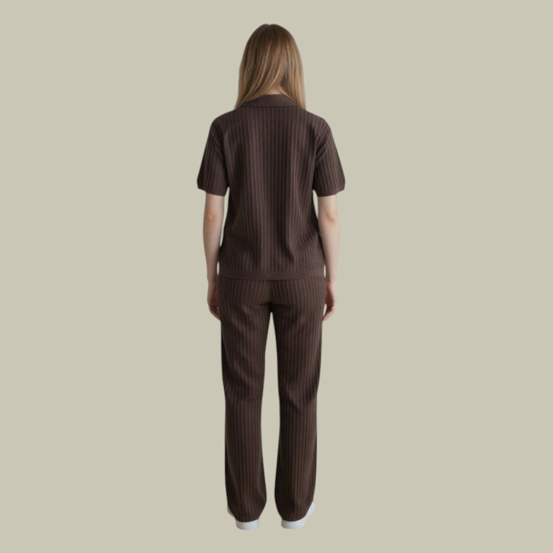 Womens Ribbed Two-Piece Set Brown