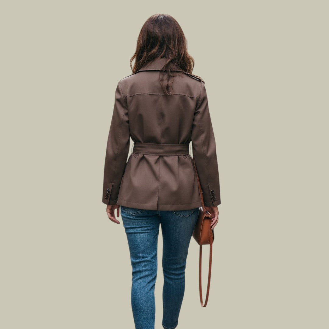Womens Trench Coat Double Breasted Brown