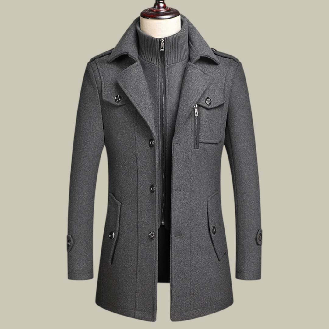 Mens Coat Double Collar Wool