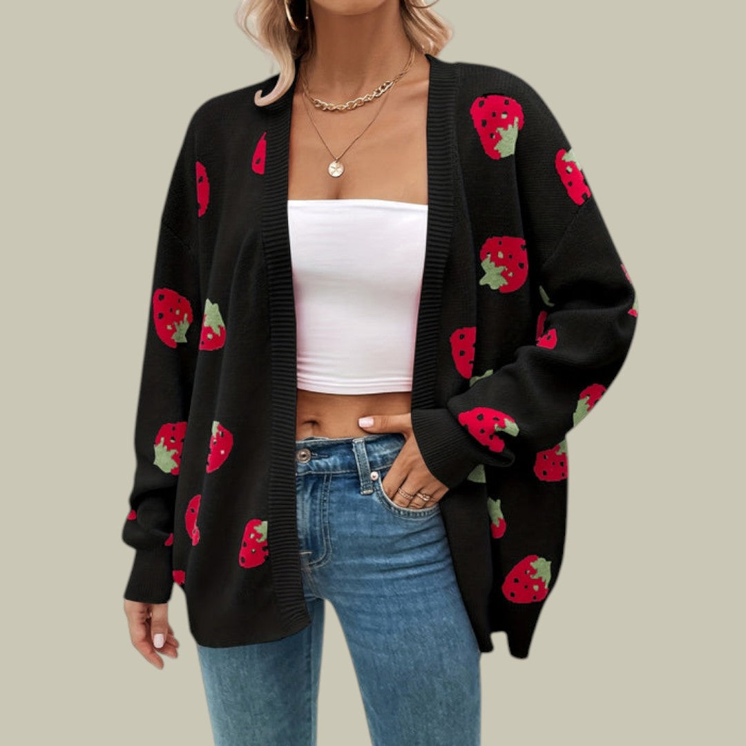Womens Cardigan Strawberry Print