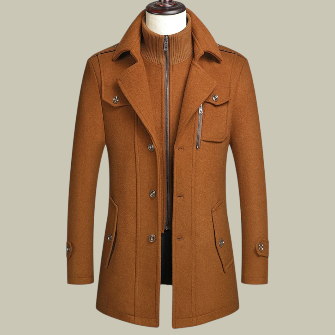 Mens Coat Double Collar Wool