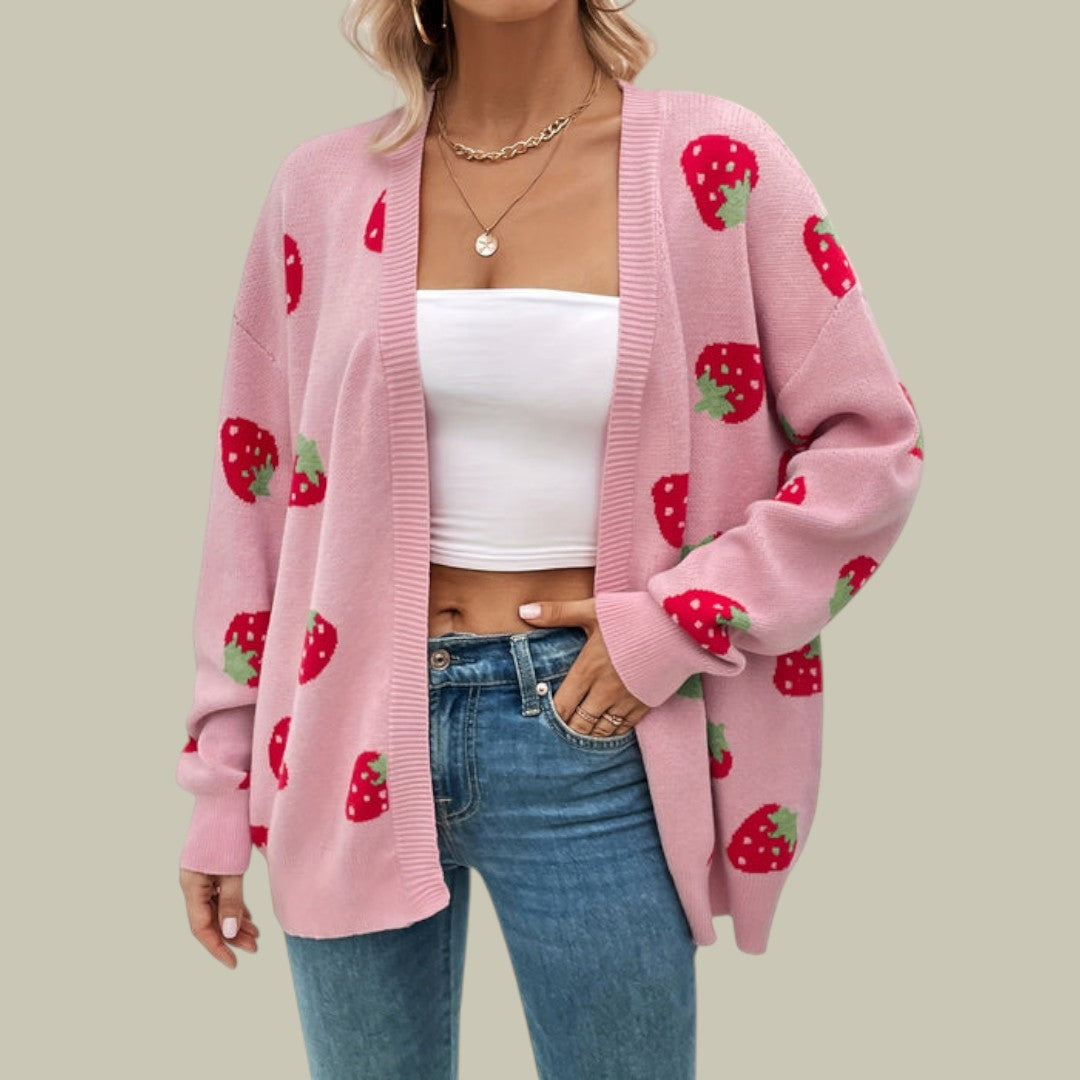 Womens Cardigan Strawberry Print