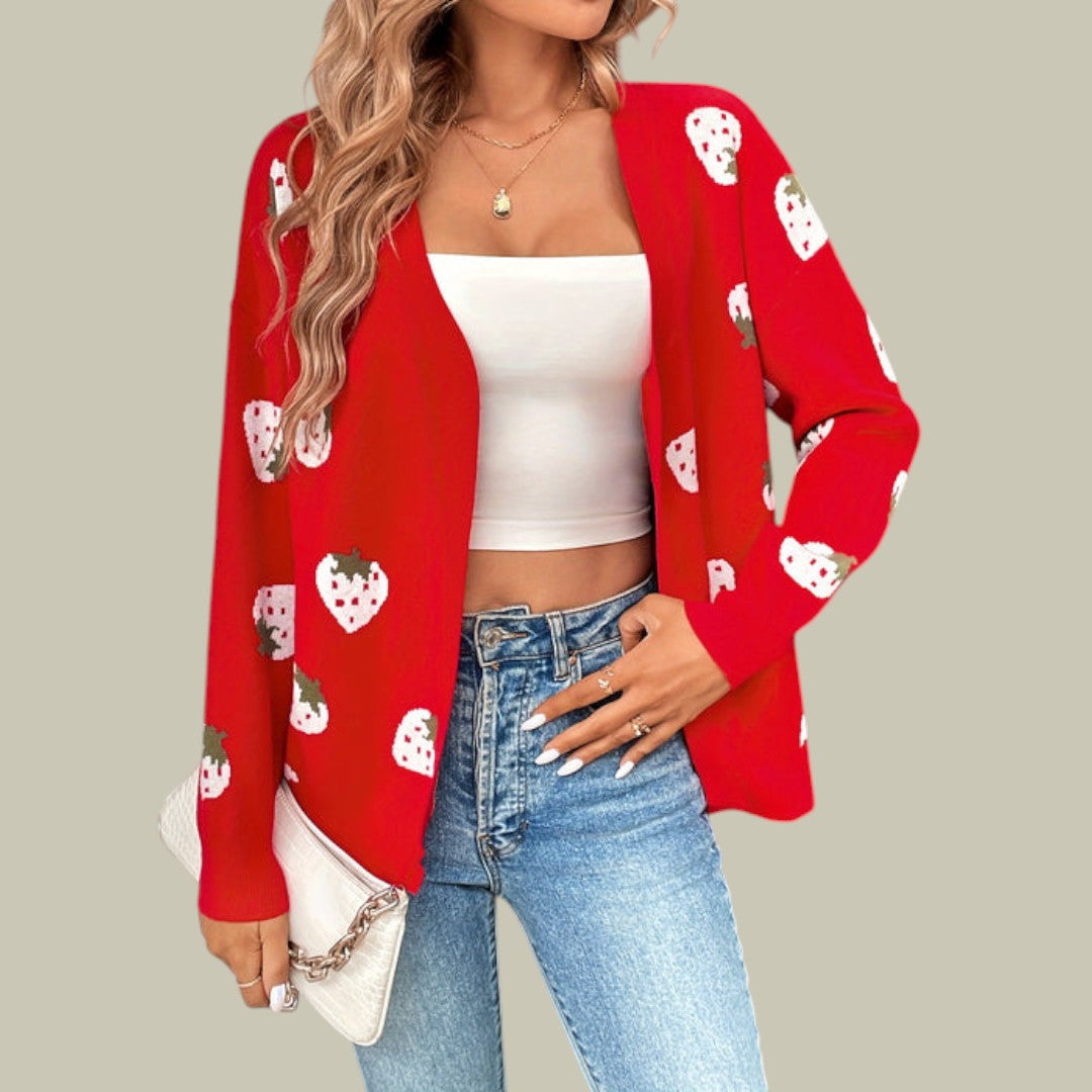 Womens Cardigan Strawberry Print