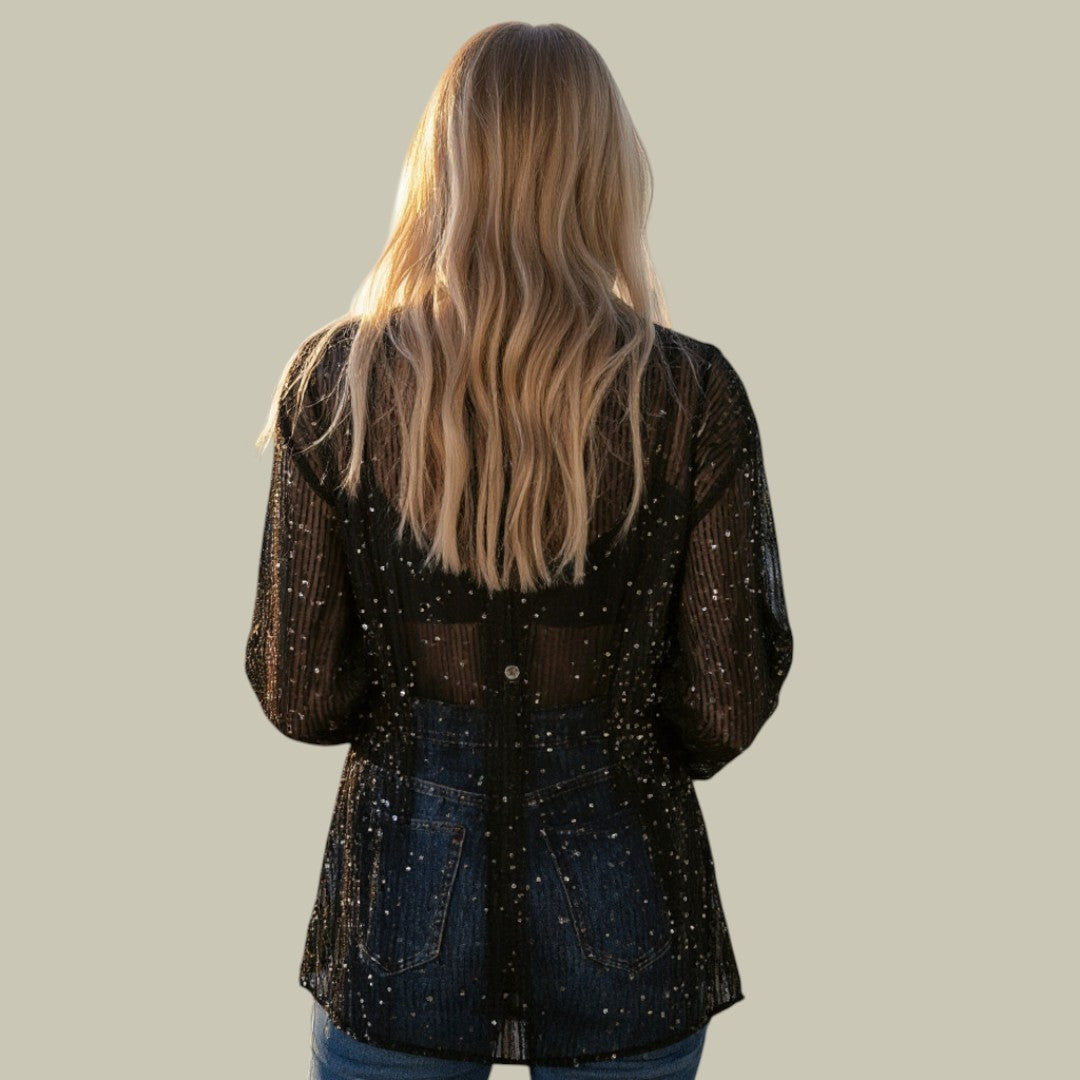 Womens Sequin Long Sleeve Party Shirt