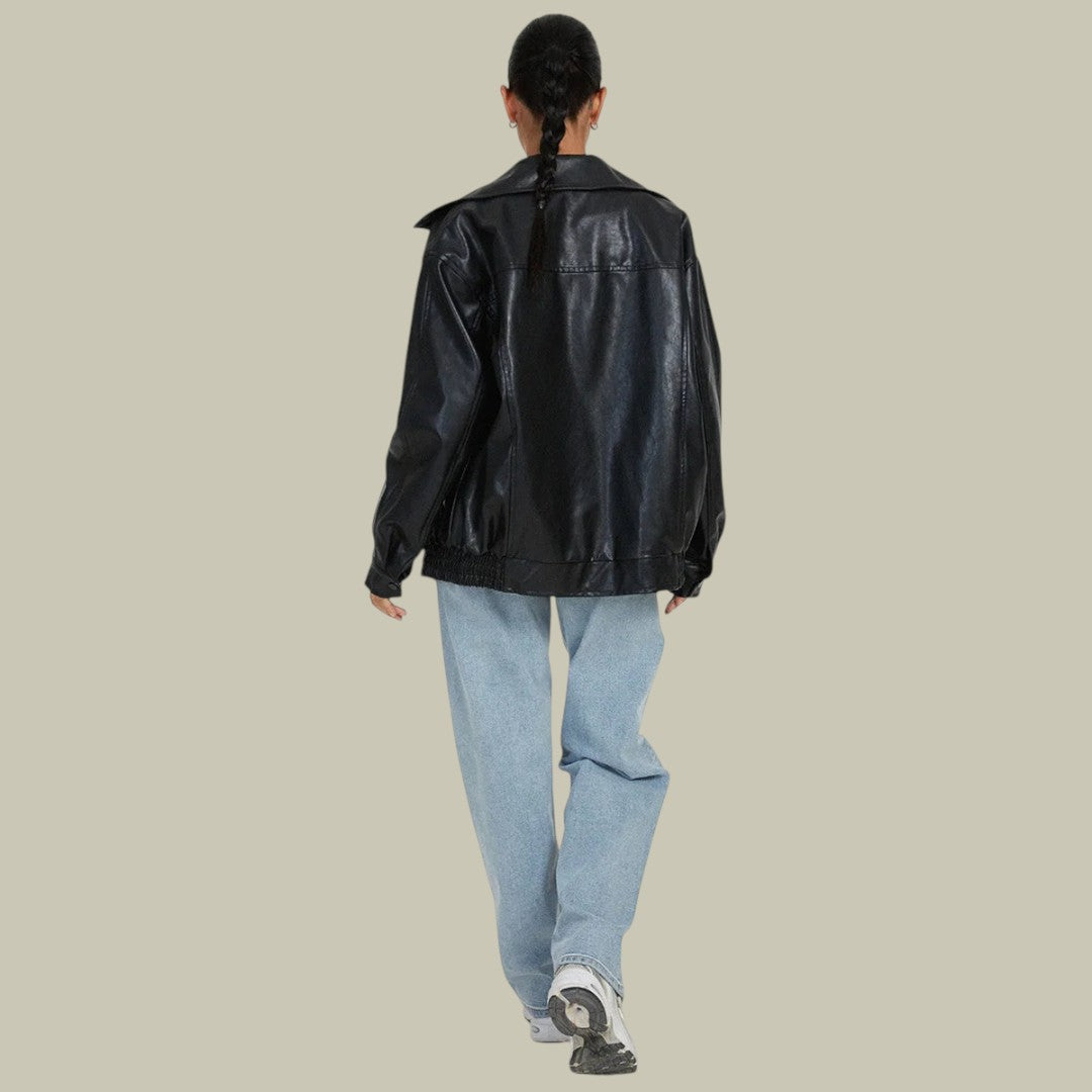 Womens Oversized Leather Bomber Jacket