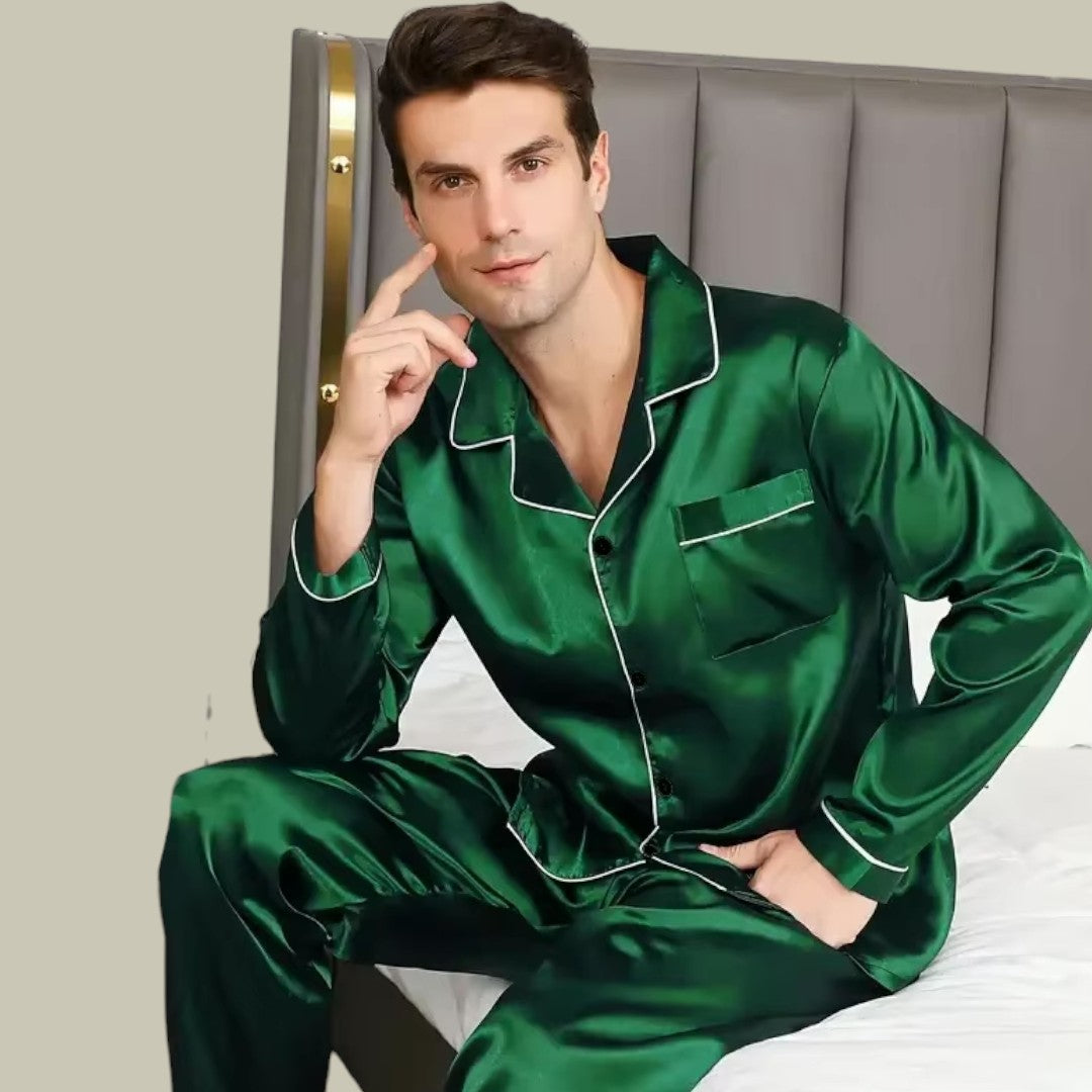 Mens Silk Satin Pajamas Set