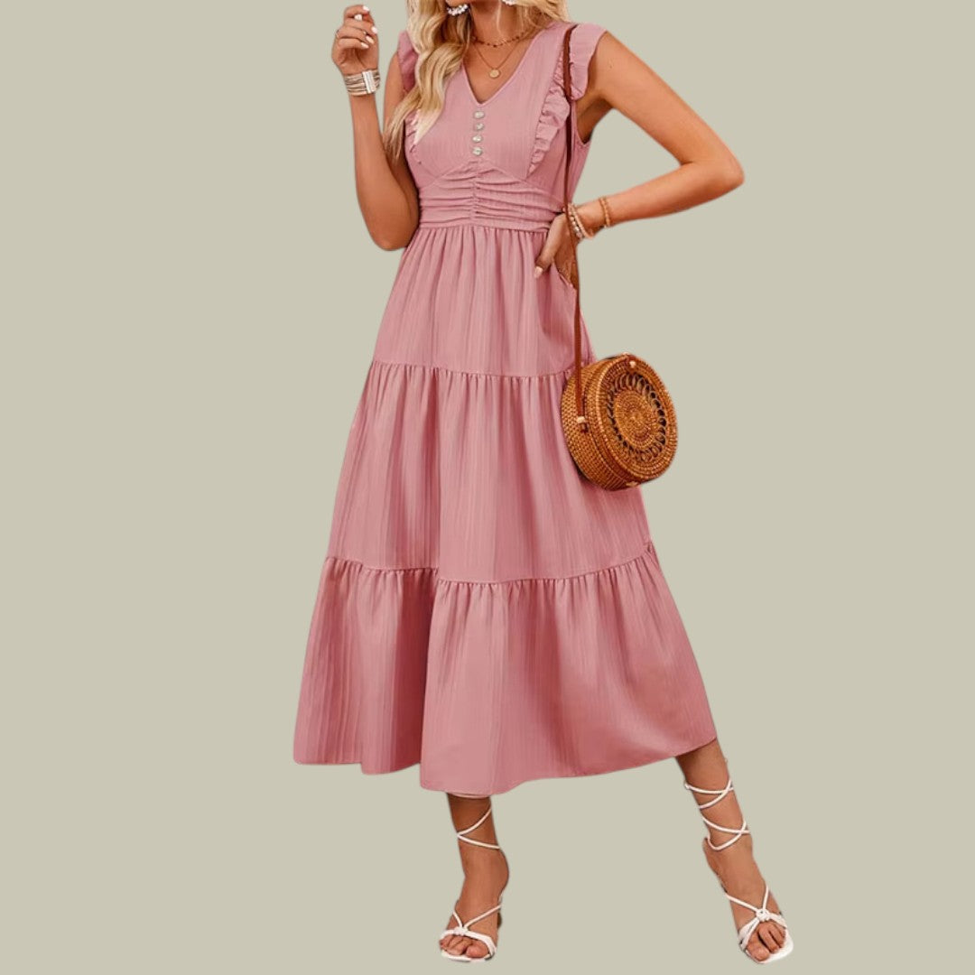 Lux & Classy  • Women's Casual Ruffle Shoulder Dress