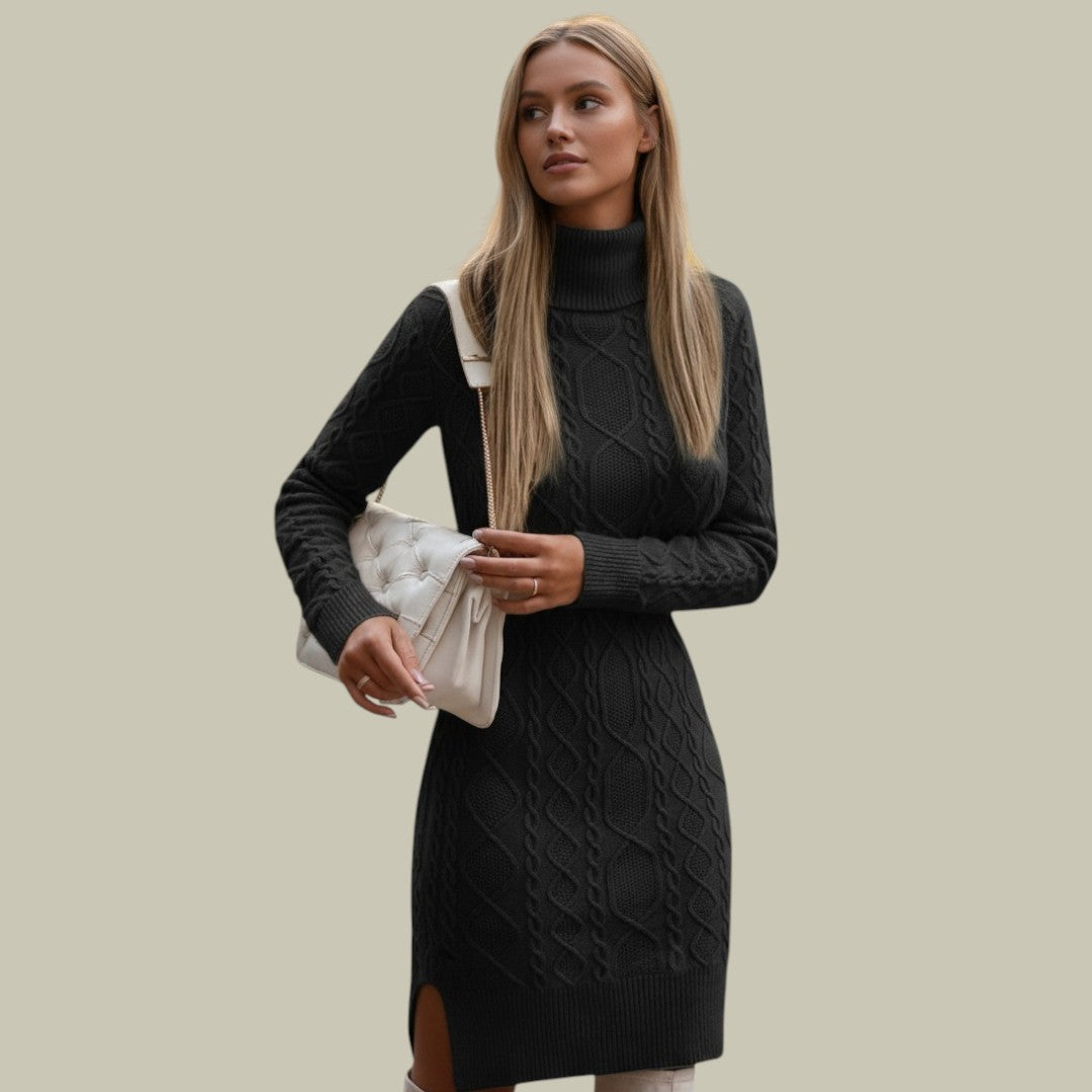 Womens Knitted Turtleneck Sweater Dress