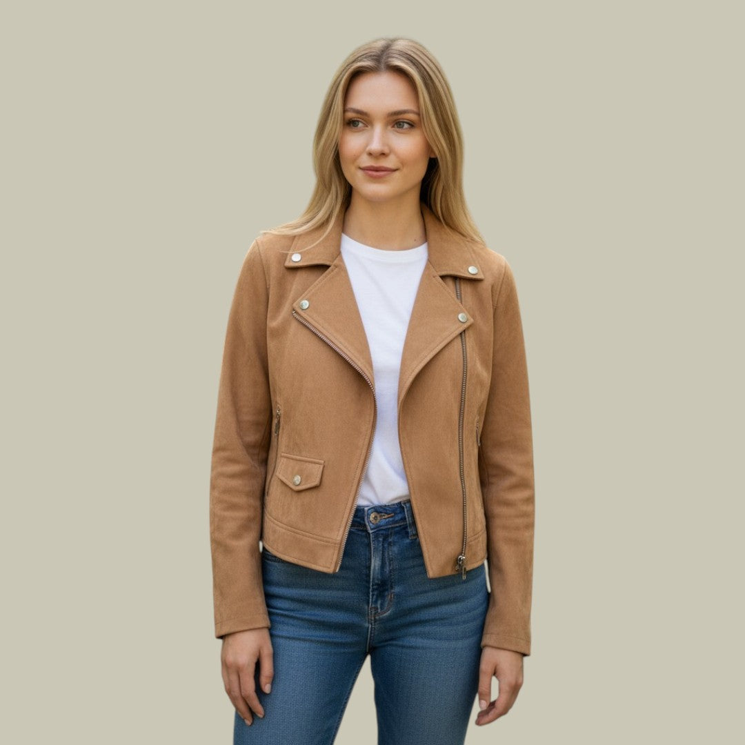 Womens Suede Jacket Short Biker