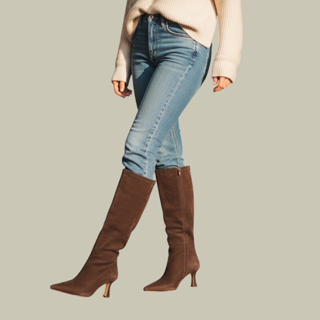 Womens Suede High Heeled Boots