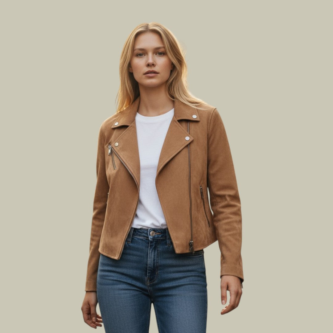 Womens Suede Jacket Short Biker
