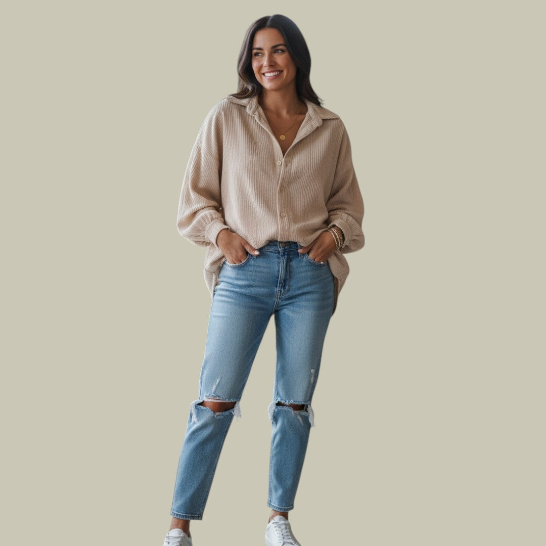Womens Oversized Blouse Ribbed