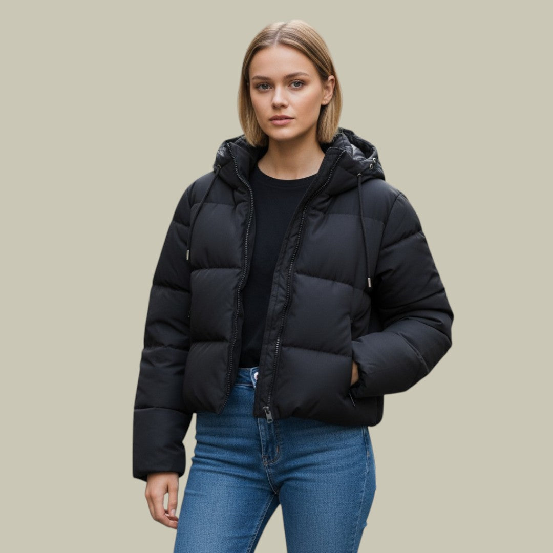 Womens Puffer Jacket Hooded Black
