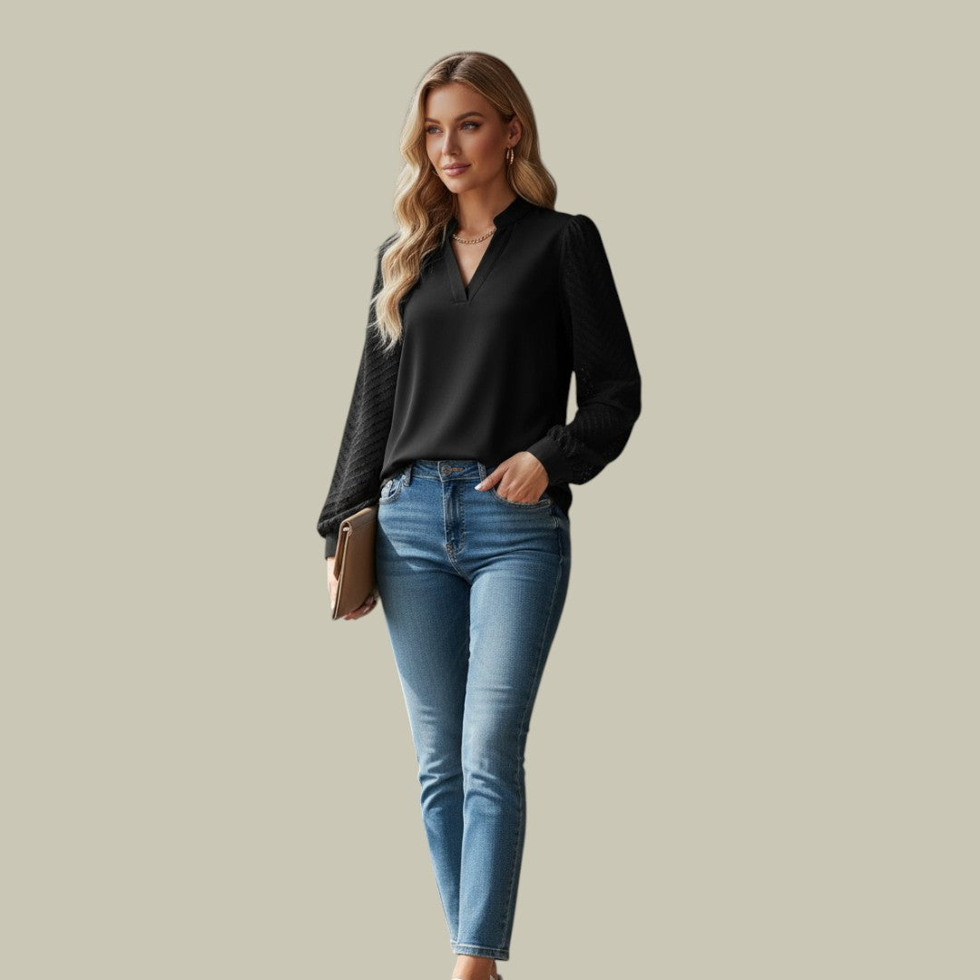Womens Elegant V-Neck Chiffon Top